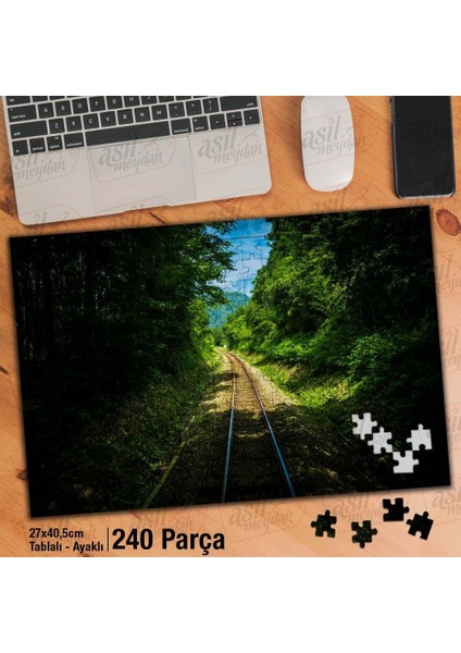 Asil Hobi Tren Rayları - Ağaçlar - Doğa - Manzara Yapboz -Ayak Destekli Çerçeveli 240 Parça Puzzle
