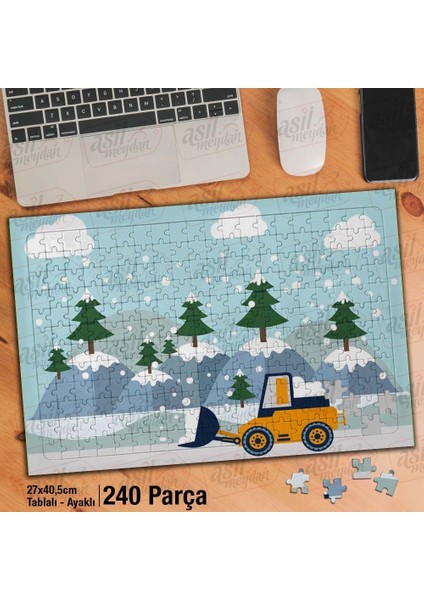 Asil Hobi Kar Küreme Aracı - Kış - Doğa Yapboz - Ayak Destekli Çerçeveli 240 Parça Puzzle