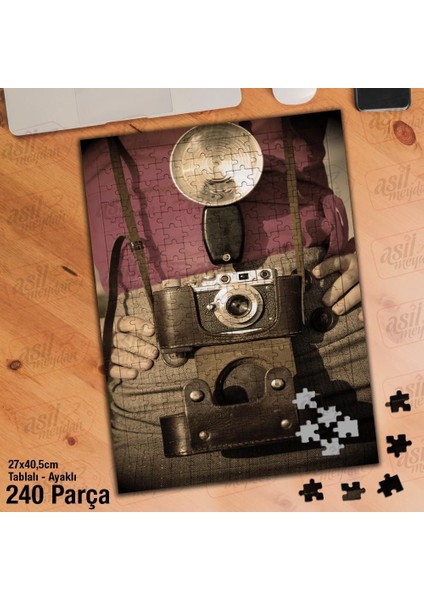 Asil Hobi Fotoğraf Makinesi - Antika - Resim Yapboz - Ayak Destekli Çerçeveli 240 Parça Puzzle