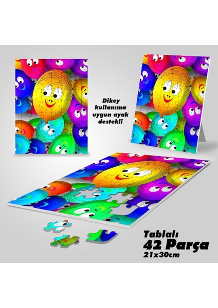 Çocuklara Özel Hediyelik Yapboz Mutlu Renkli Yumurtalar Ayak Destekli 42 Parça Puzzle