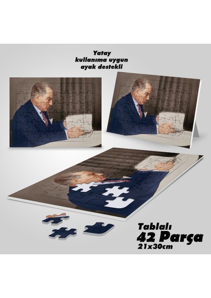 Asil Hobi Kitap Okuyan Mustafa Kemal Atatürk -Yapboz - Ayak Destekli Laminasyonlu 42 Parça Puzzle