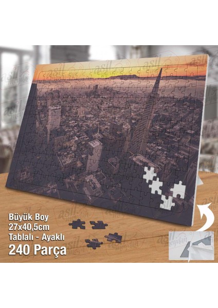 Asil Hobi Retro Görüntülü Şehir - Yüksek Binalar Yapboz -Ayak Destekli Çerçeveli 240 Parça Puzzle
