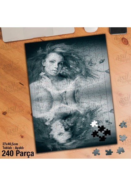 Asil Hobi Karakalem - Çizim - Yansıma -Kadın Porte Yapboz - Ayak Destekli Çerçeveli 240 Parça Puzzle
