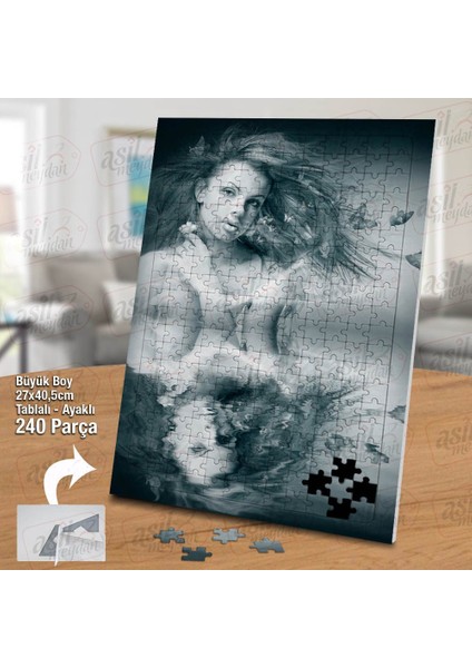 Asil Hobi Karakalem - Çizim - Yansıma -Kadın Porte Yapboz - Ayak Destekli Çerçeveli 240 Parça Puzzle fiyatları