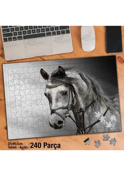 Asil Hobi Gri At - Vahşi Hayvan - Doğa - Tabiat Yapboz -Ayak Destekli Çerçeveli 240 Parça Puzzle