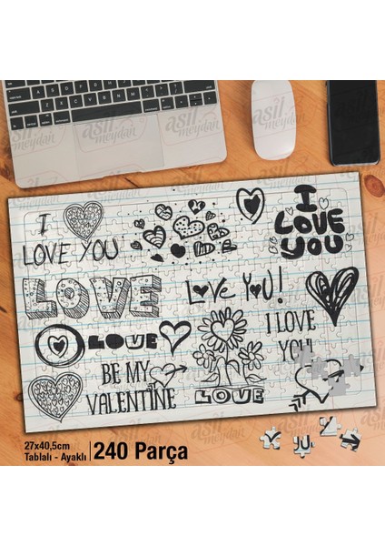 Asil Hobi I Love You - Aşk - Sevgi Yapboz - Ayak Destekli Çerçeveli 240 Parça Puzzle