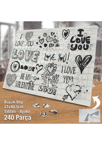 Asil Hobi I Love You - Aşk - Sevgi Yapboz - Ayak Destekli Çerçeveli 240 Parça Puzzle