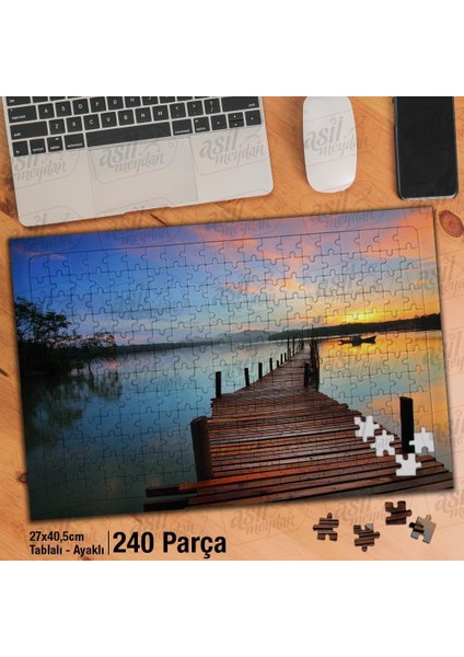 Asil Hobi Tahta Iskele - Göl - Kayık - Ağaç -Doğa Yapboz -Ayak Destekli Çerçeveli 240 Parça Puzzle