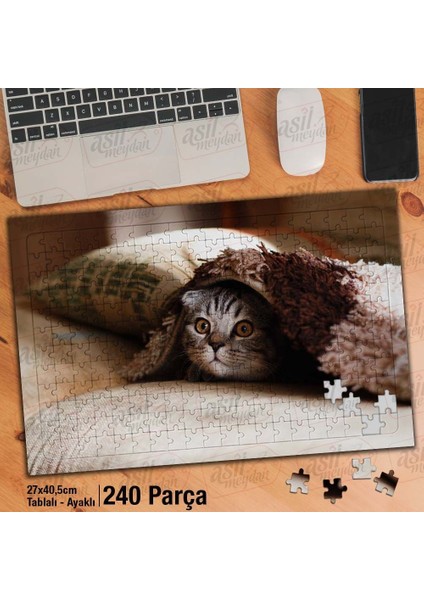 Asil Hobi Sevimli Kahverengi Gözlü Kedicik -Hayvan Yapboz - Ayak Destekli Çerçeveli 240 Parça Puzzle
