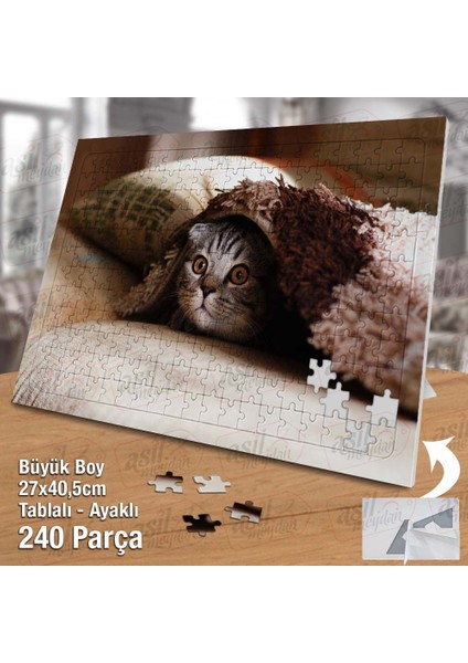 Asil Hobi Sevimli Kahverengi Gözlü Kedicik -Hayvan Yapboz - Ayak Destekli Çerçeveli 240 Parça Puzzle