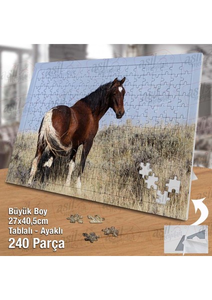Asil Hobi Kahverengi ve Beyaz At - Kurumuş Otlar Yapboz -Ayak Destekli Çerçeveli 240 Parça Puzzle fiyatları
