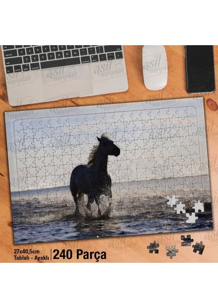 Asil Hobi Sahilde Koşan At - Doğa -Manzara -Hayvan Yapboz - Ayak Destekli Çerçeveli 240 Parça Puzzle