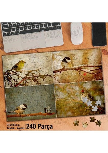 Asil Hobi Dört Mevsim - Kuş - Hayvan - Ağaçlar Yapboz - Ayak Destekli Çerçeveli 240 Parça Puzzle
