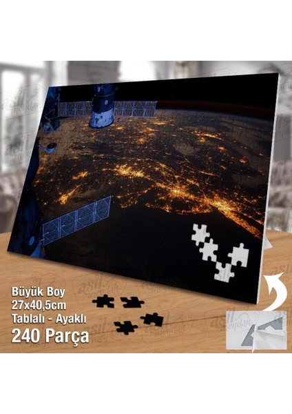 Asil Hobi Uydu - Dünya - Gezegen- Işıklar Yapboz - Ayak Destekli Çerçeveli 240 Parça Puzzle fiyatları