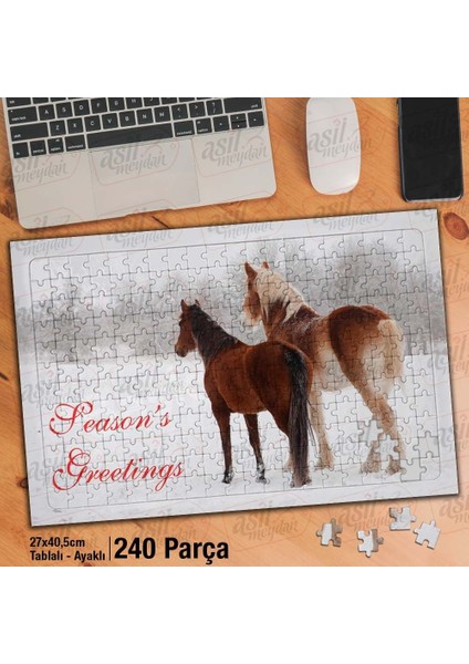 Asil Hobi Karlı Kış Günü - Orman - Atlar -Hayvan Yapboz - Ayak Destekli Çerçeveli 240 Parça Puzzle