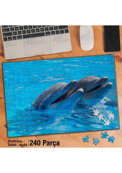Asil Hobi Havuz - Sevimli Yunus Balığı - Hayvan Yapboz -Ayak Destekli Çerçeveli 240 Parça Puzzle