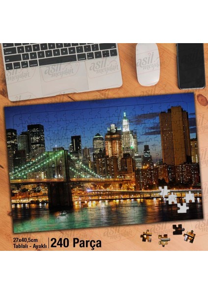 Asil Hobi Yüksek Binalar - Gökdelen - Şehir - Gece Yapboz -Ayak Destekli Çerçeveli 240 Parça Puzzle