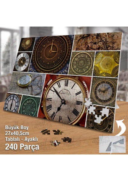 Asil Hobi Eski Saatler - Kolaj - Zaman Yapboz -Ayak Destekli Çerçeveli 240 Parça Puzzle