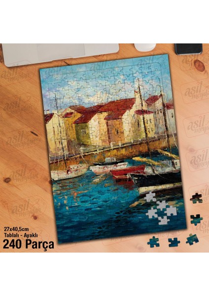 Asil Hobi Sahil - Deniz- Liman - Tekne Yapboz -Ayak Destekli Çerçeveli 240 Parça Puzzle