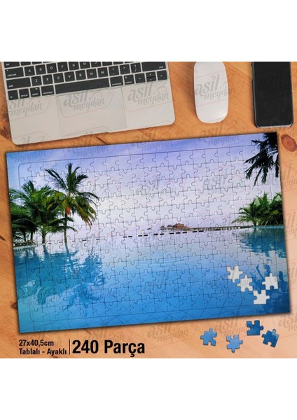 Asil Hobi Havuz - Palmiye Ağaçları -Tatil Yapboz -Ayak Destekli Çerçeveli 240 Parça Puzzle