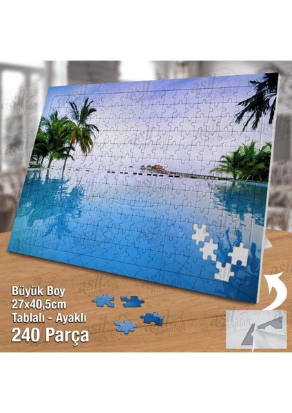 Asil Hobi Havuz - Palmiye Ağaçları -Tatil Yapboz -Ayak Destekli Çerçeveli 240 Parça Puzzle
