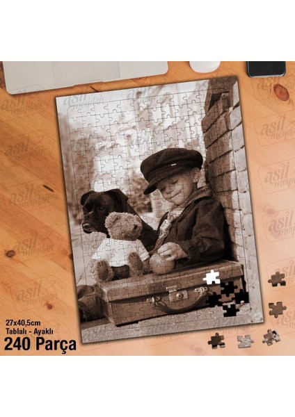 Asil Hobi Küçük Çocuk - Ayıcık - Köpek - Bavul Yapboz - Ayak Destekli Çerçeveli 240 Parça Puzzle