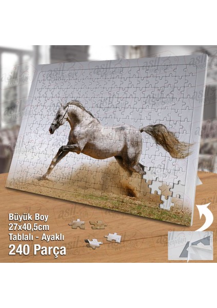 Asil Hobi Koşan Beyaz At - Toz - Hayvan - Doğa Yapboz-Ayak Destekli Çerçeveli 240 Parça Puzzle