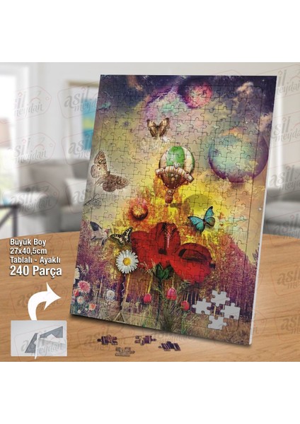 Asil Hobi Orman - Doğa - Kelebek - Çiçekler Yapboz -Ayak Destekli Çerçeveli 240 Parça Puzzle