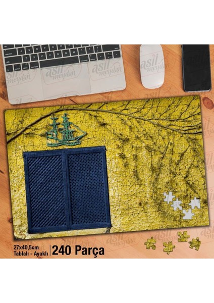 Asil Hobi Eskitme Sarı Duvar Üzerinde Mavi Pencere Yapboz -Ayak Destekli Çerçeveli 240 Parça Puzzle
