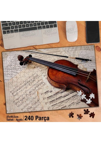 Asil Hobi Keman - Nota Kağıtları - Beste - Sanat Yapboz -Ayak Destekli Çerçeveli 240 Parça Puzzle