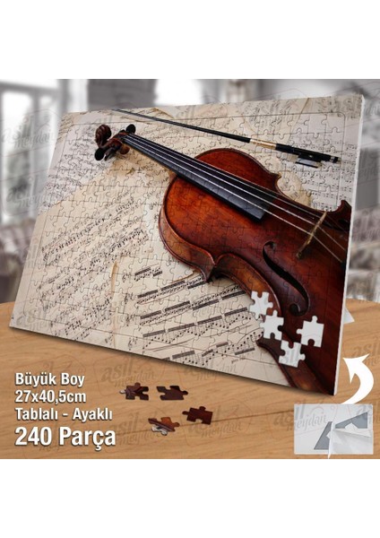 Asil Hobi Keman - Nota Kağıtları - Beste - Sanat Yapboz -Ayak Destekli Çerçeveli 240 Parça Puzzle