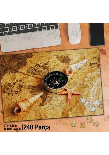 Asil Hobi Pusula - Harita - Deniz Yıldızı Yapboz -Ayak Destekli Çerçeveli 240 Parça Puzzle