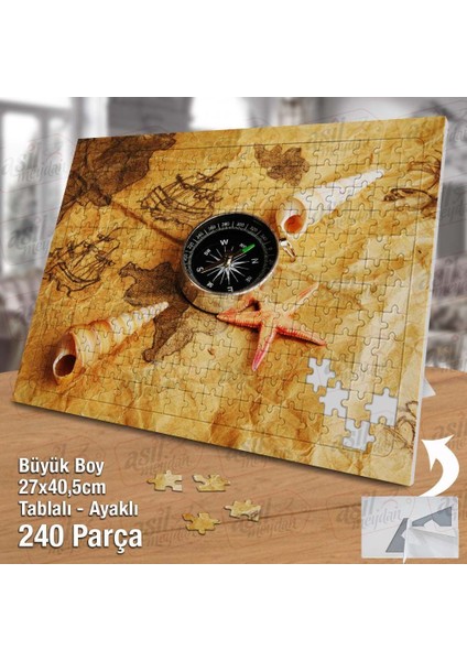 Asil Hobi Pusula - Harita - Deniz Yıldızı Yapboz -Ayak Destekli Çerçeveli 240 Parça Puzzle
