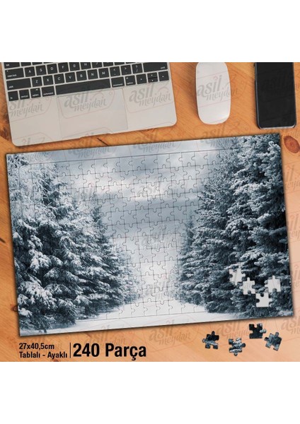 Asil Hobi Kış - Karlı Orman Yolu - Doğa - Manzara Yapboz -Ayak Destekli Çerçeveli 240 Parça Puzzle