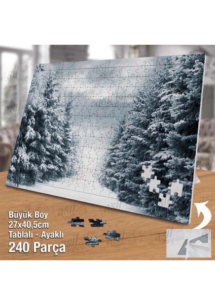 Asil Hobi Kış - Karlı Orman Yolu - Doğa - Manzara Yapboz -Ayak Destekli Çerçeveli 240 Parça Puzzle