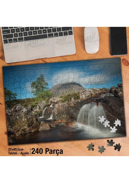 Asil Hobi Şelale - Ağaçlar - Dağlar - Manzara -Doğa Yapboz -Ayak Destekli Çerçeveli 240 Parça Puzzle