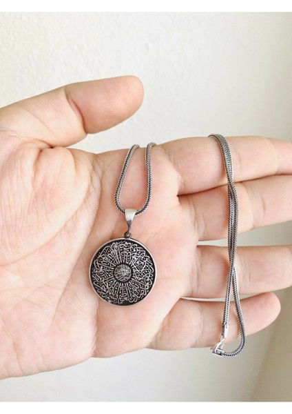 925 Ayar Gümüş Ayetel Kürsi ve Nazar Duası Yazılı Erkek Kolye modelleri