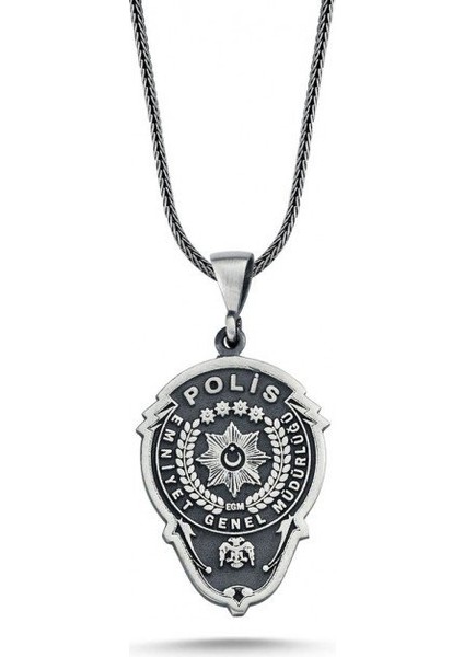 Erkek 925 Ayar Gümüş Emniyet Teşkilatı Polis Armalı Kolye