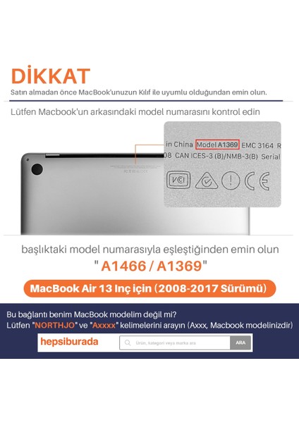 2010-2017 MacBook Air 13 İnç İçin Koruyucu Kristal Kılıf Klavye Kapağı Model: A1369 / A1466 (Yurt Dışından) fiyatları