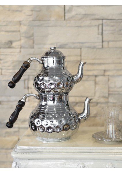 Bakır Çaydanlık Gamzeli Model Gümüş Renk