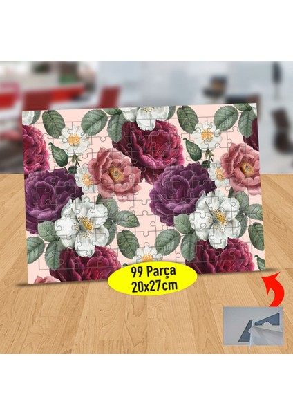 Pembe Renkli Romantik Çiçekler 99 Parça Puzzle Yapboz TABLO-9197