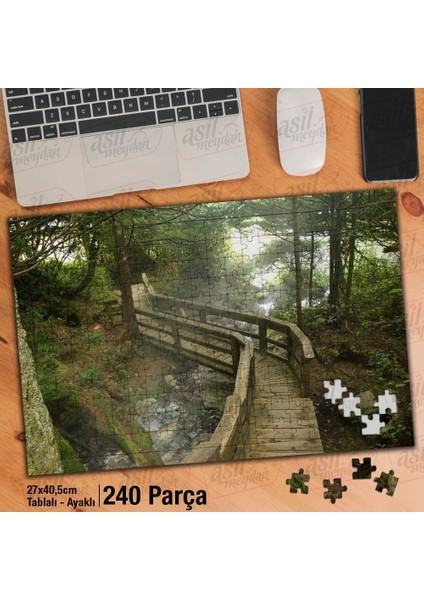 Asil Hobi Sis -Tahta Köprü - Ağaçlar - Dere - Doğa Yapboz -Ayak Destekli Çerçeveli 240 Parça Puzzle