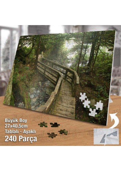 Asil Hobi Sis -Tahta Köprü - Ağaçlar - Dere - Doğa Yapboz -Ayak Destekli Çerçeveli 240 Parça Puzzle