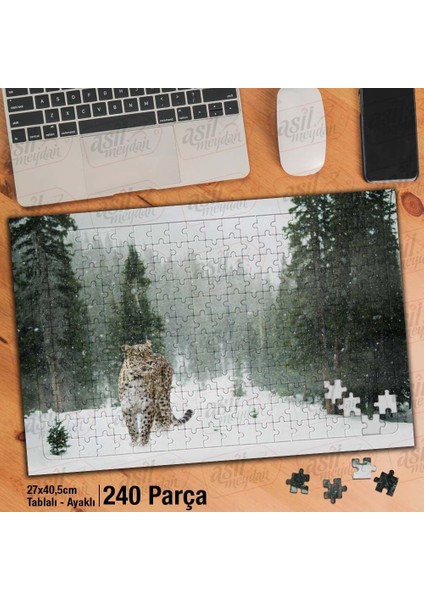 Asil Hobi Kar - Kış -Leopar - Vahşi Yaşam -Hayvan Yapboz- Ayak Destekli Çerçeveli 240 Parça Puzzle
