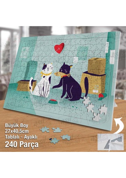 Asil Hobi Romantik Kediler - Kalp - Balık Yapboz- Ayak Destekli Çerçeveli 240 Parça Puzzle fiyatları