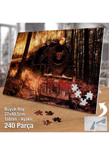 Asil Hobi Ağaçlar - Orman Yolu Üzerinde Kara Tren Yapboz- Ayak Destekli Çerçeveli 240 Parça Puzzle