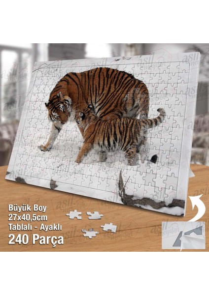 Asil Hobi Anne Kaplan ve Yavru Kaplan - Doğa -Kar Yapboz- Ayak Destekli Çerçeveli 240 Parça Puzzle