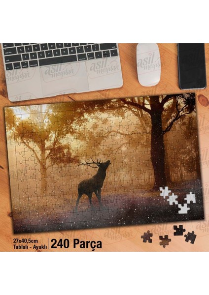 Asil Hobi Yabani Geyik - Hayvan -Orman - Sis -Doğa Yapboz - Ayak Destekli Çerçeveli 240 Parça Puzzle