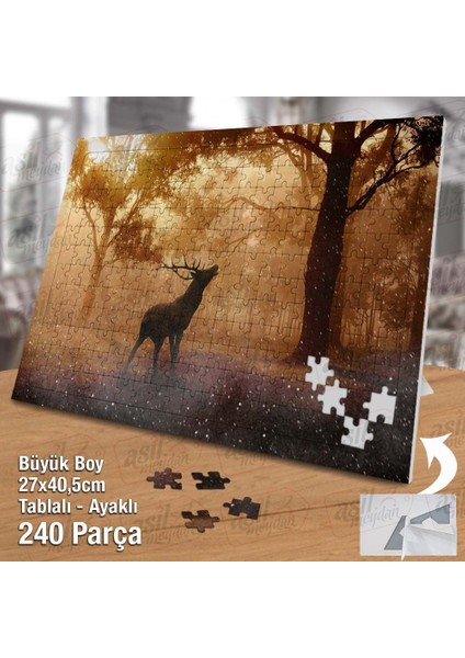Asil Hobi Yabani Geyik - Hayvan -Orman - Sis -Doğa Yapboz - Ayak Destekli Çerçeveli 240 Parça Puzzle