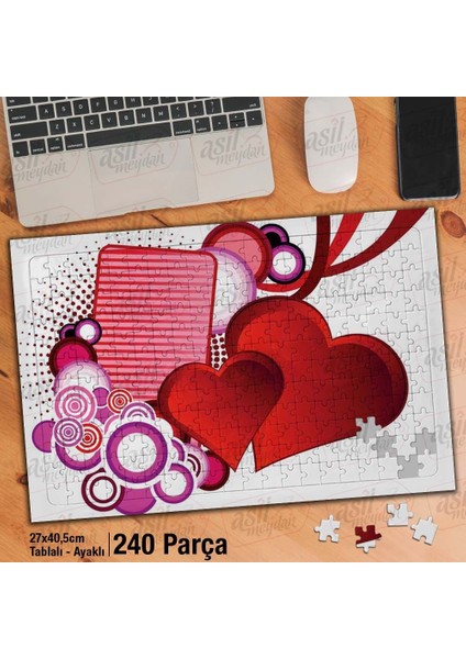 Asil Hobi Vektörel Çiçzim - Kalp - Aşk -Sevgi Yapboz- Ayak Destekli Çerçeveli 240 Parça Puzzle